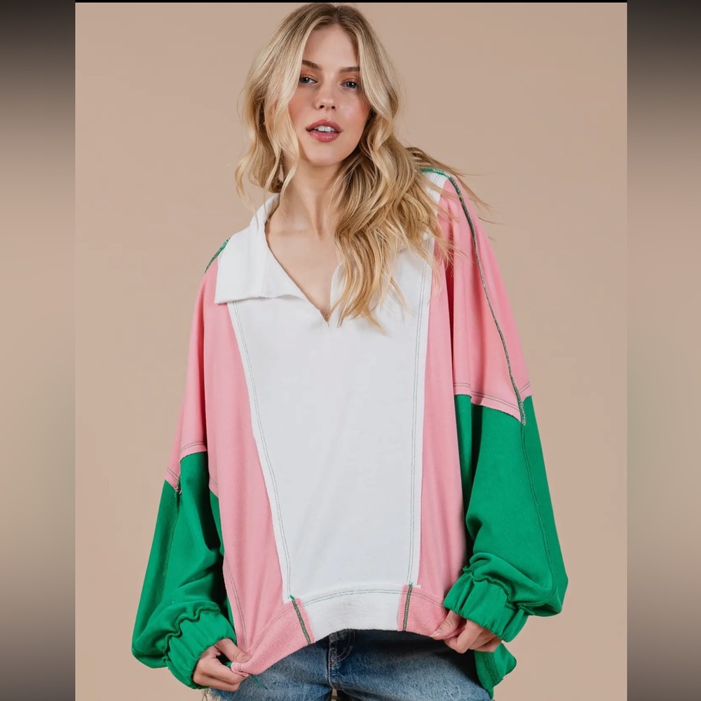 Contrast Collared Oversized Sweatshirt - Picture 1 of 7